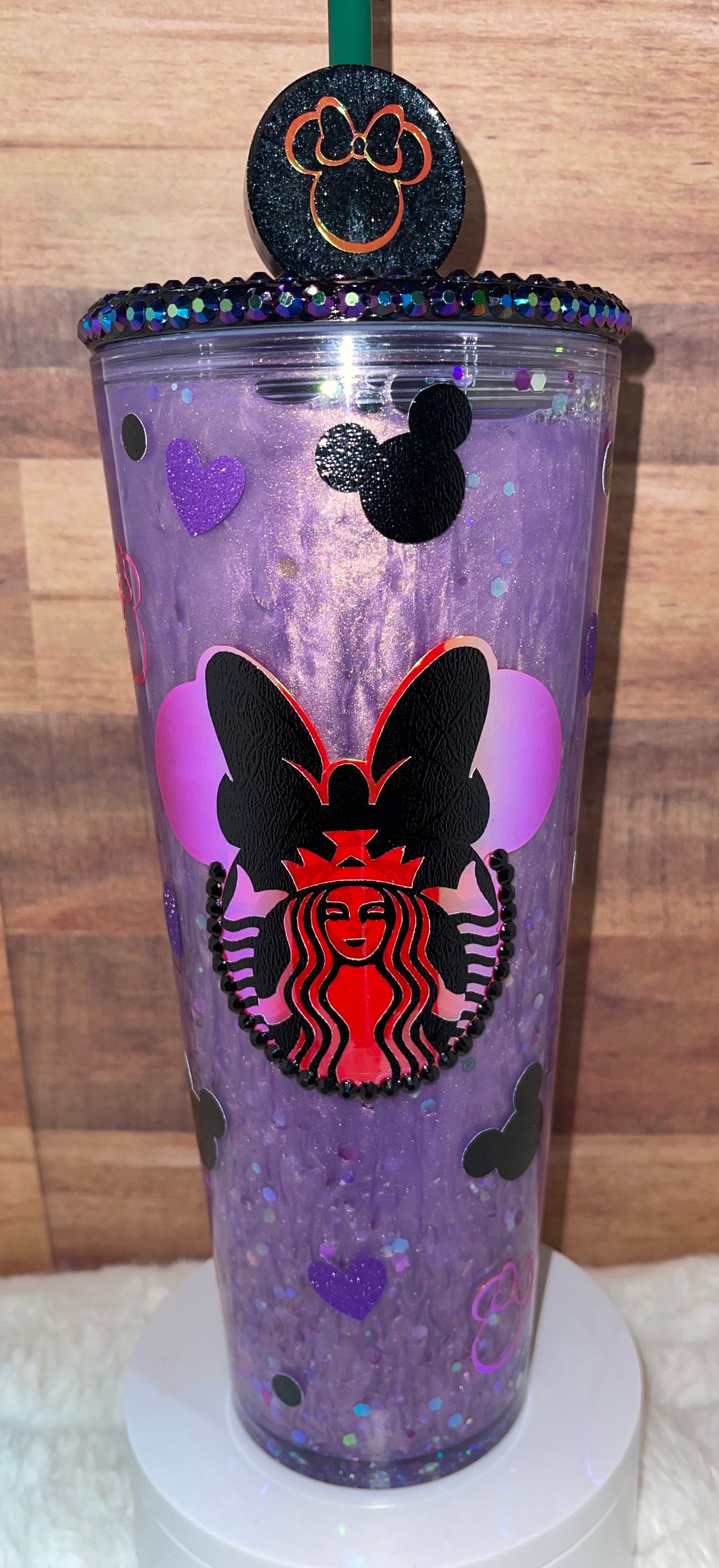 Purple Minnie/Mickey snow globe tumbler